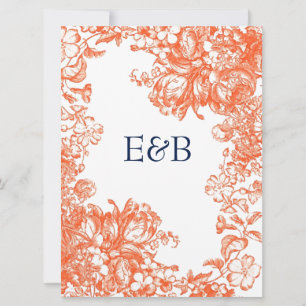 Orange & White Antique Floral Invitation