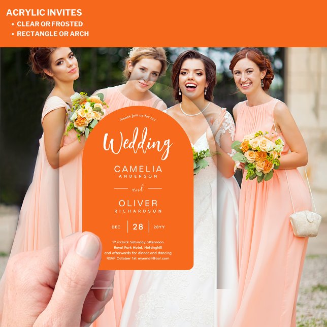 Orange White Arch Acrylic Wedding Invites Modern Acrylic Invitations (Creator Uploaded)