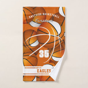 orange white basketball team colours athlete name hand towel