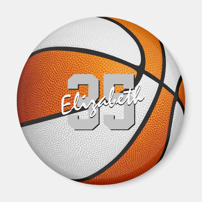 orange white basketball team spirit gifts magnet (Front)