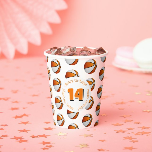 orange white basketballs birthday party paper cups (Insitu)