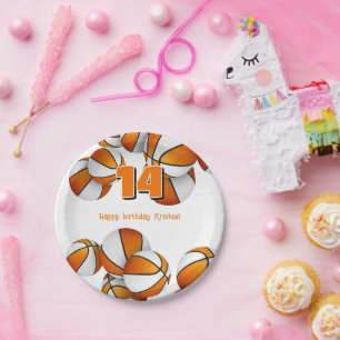 orange white basketballs girls birthday party paper plate