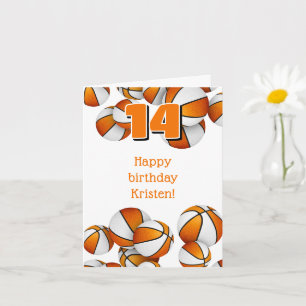orange white basketballs kids birthday card