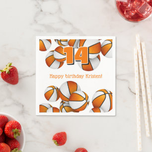orange white basketballs kids birthday party napkin