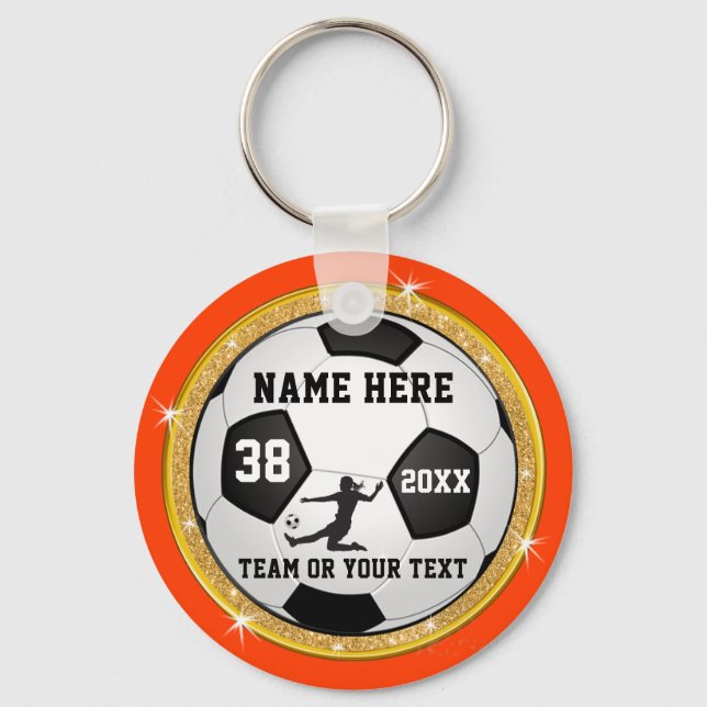 Orange, White, Black and Gold Girls Soccer Goodies Key Ring (Front)