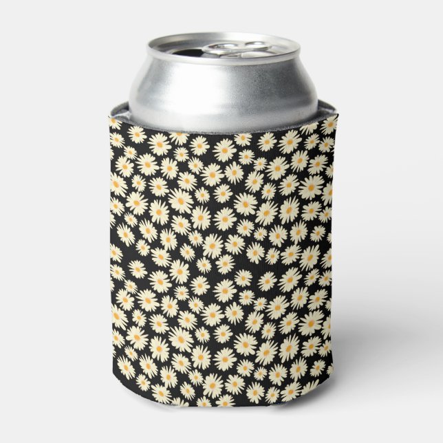 Orange white black daisy flower pattern can cooler (Can Front)