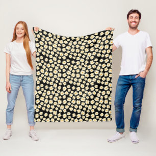 Orange white black daisy flower pattern fleece blanket