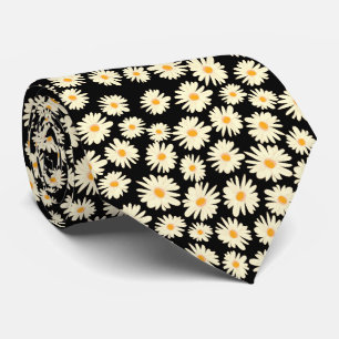 Orange white black daisy flower pattern tie
