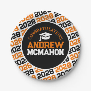Orange, White & Black Graduation Personalized Paper Plate