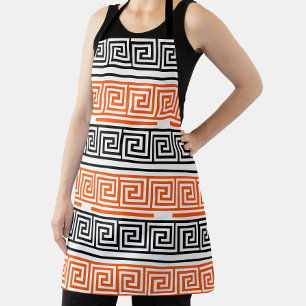 Orange White Black Greek Key Fret Pattern Design Apron