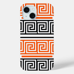 Orange White Black Greek Key Fret Pattern Design iPhone 15 Case