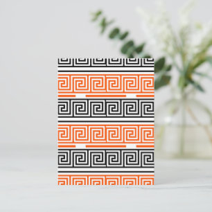 Orange White Black Greek Key Fret Pattern Design Postcard