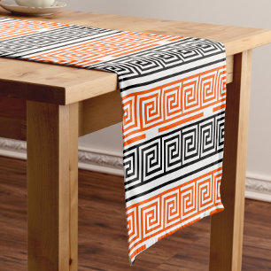 Orange White Black Greek Key Fret Pattern Design  Short Table Runner
