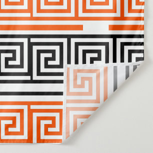 Orange White Black Greek Key Fret Pattern Design Tapestry