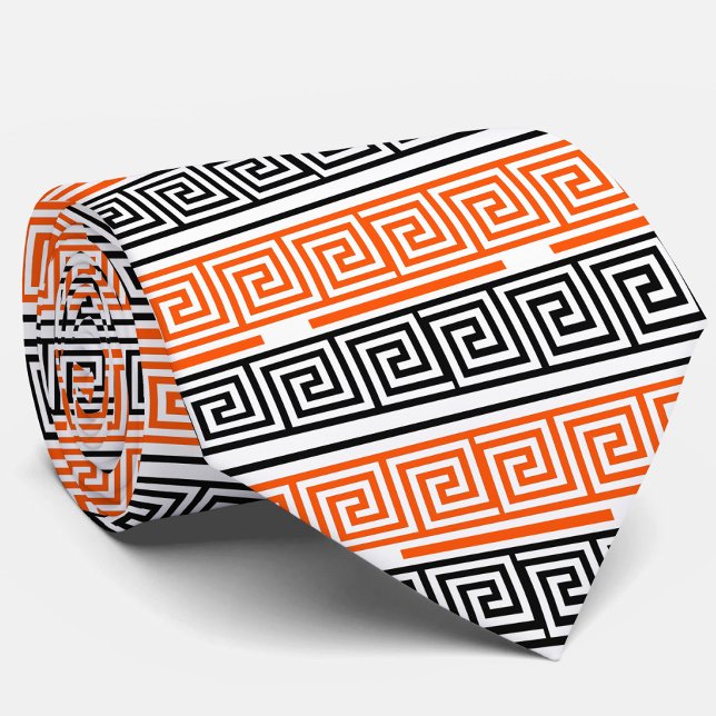 Orange White Black Greek Key Fret Pattern Design  Tie (Creator Uploaded)