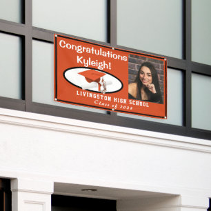 Orange, White, & Black Vinyl Graduation Photo Banner