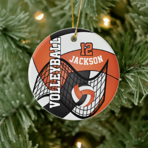 Orange, White & Black Volleyball 🏐 Ceramic Ornament