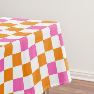 Orange White Blue Checkered Pattern Design  Tablecloth