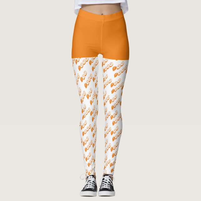 Orange White Boo Typography Pattern Halloween Leggings (Front)