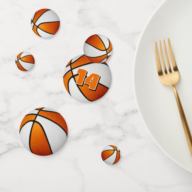 orange white boys girls basketball birthday party confetti (Group)