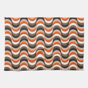 Orange, White, Brown Retro Fifties Abstract Art Tea Towel