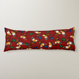 Orange white Butterflies, Emerald, Sapphire on red Body Cushion