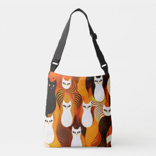 Orange White Cat halloween  Crossbody Bag