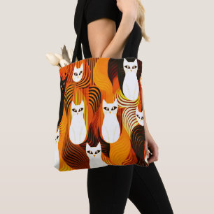 Orange White Cat halloween  Tote Bag