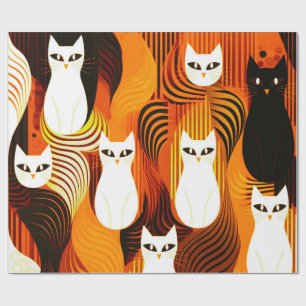 Orange White Cat halloween wrapping paper