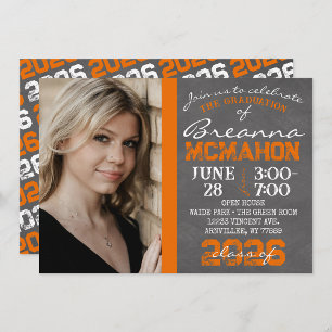 Orange & White Chalkboard Graduation Invitation