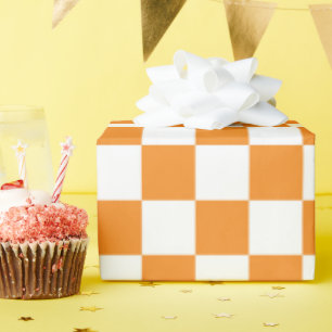 Orange White Check Chequerboard Pattern   Wrapping Paper