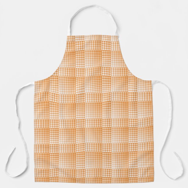 Orange White Checker Abstract Pattern Apron (Front)
