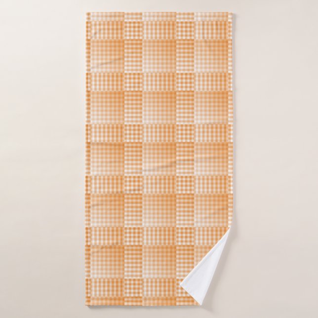 Orange White Checker Abstract Pattern Bath Towel (Bath Towel)