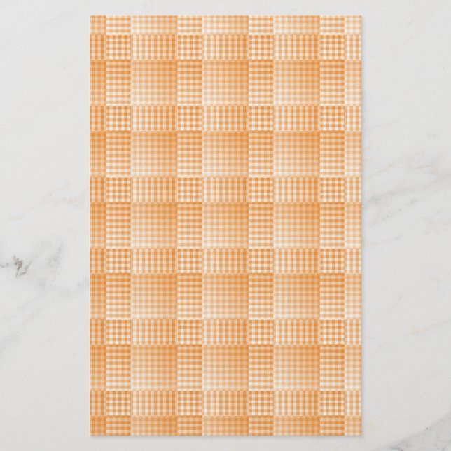 Orange White Checker Abstract Pattern Stationery (Front)