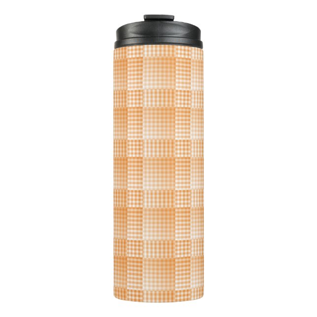 Orange White Checker Abstract Pattern Thermal Tumbler (Front)