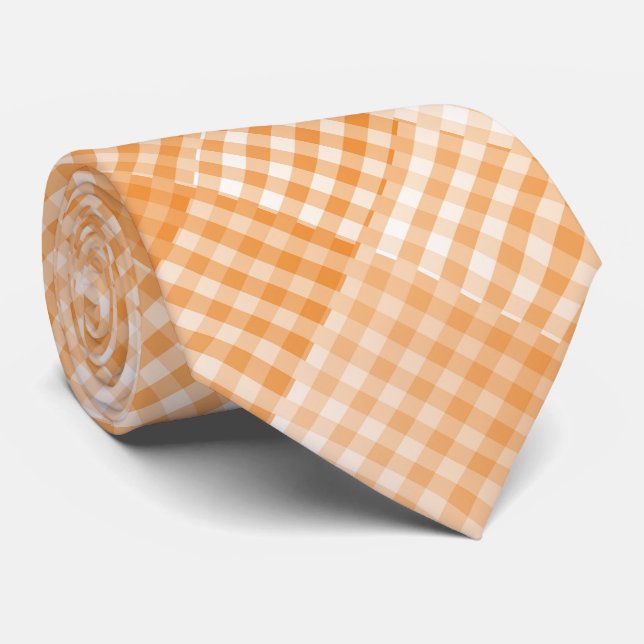 Orange White Checker Abstract Pattern Tie (Rolled)