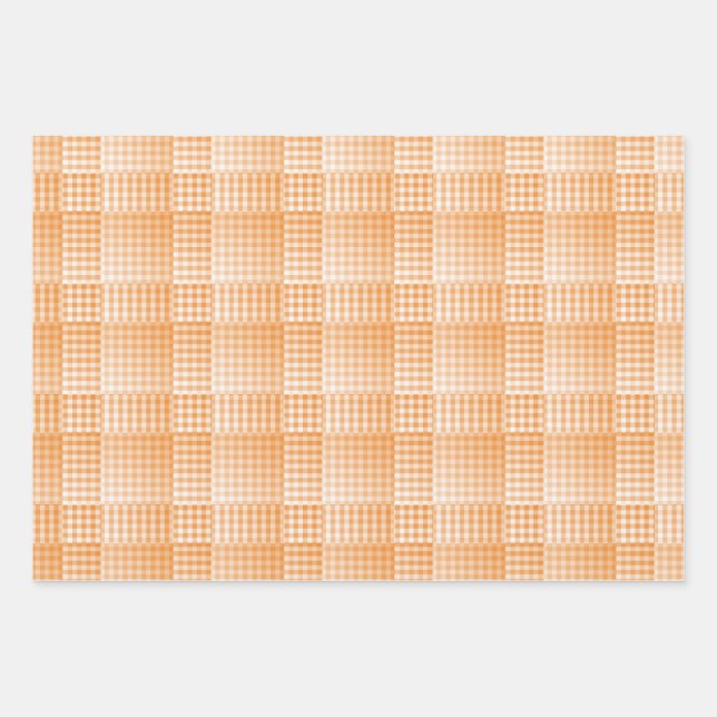 Orange White Checker Abstract Pattern Wrapping Paper Sheet (Front)