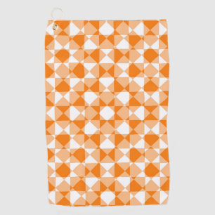 Orange White Checker Diamond Plaid Pattern Golf Towel