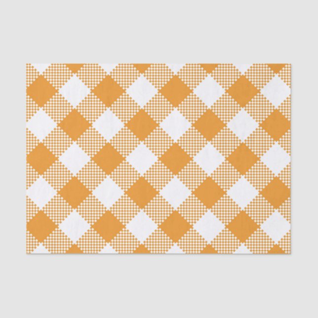ORANGE & WHITE CHECKERED PLAID PATTERN TISSUE PAPER (Front)
