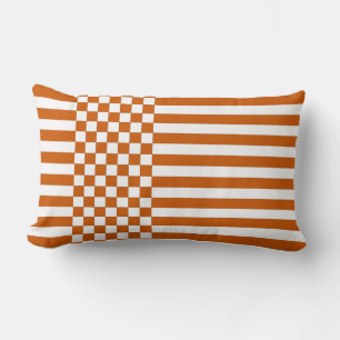 Orange & White Checkers & Stripes Pattern Lumbar Cushion