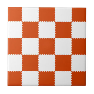 Orange & White Chequerboard Pattern Ceramic Tile