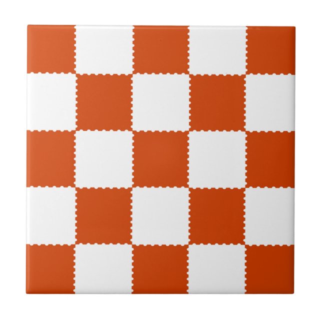 Orange & White Chequerboard Pattern Ceramic Tile (Front)