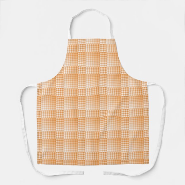 Orange White Chequered Abstract Pattern Apron (Front)