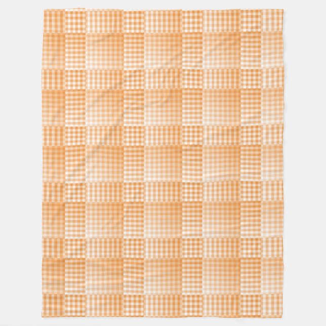 Orange White Chequered Abstract Pattern Fleece Blanket (Front)