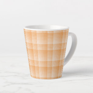 Orange White Chequered Abstract Pattern Latte Mug