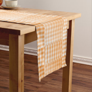 Orange White Chequered Abstract Pattern Medium Table Runner