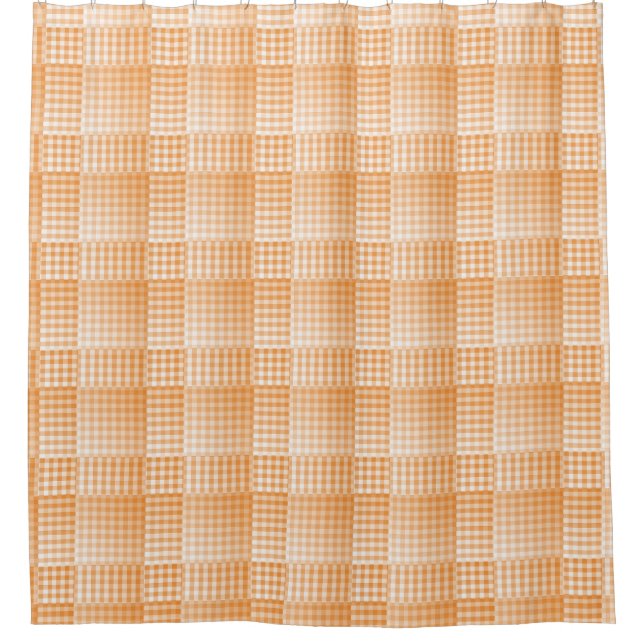 Orange White Chequered Abstract Pattern Shower Curtain (Front)