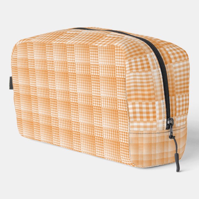 Orange White Chequered Abstract Pattern Toiletry B Dopp Kit (Right Corner)