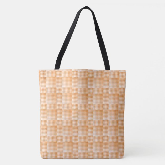 Orange White Chequered Abstract Pattern Tote Bag (Front)
