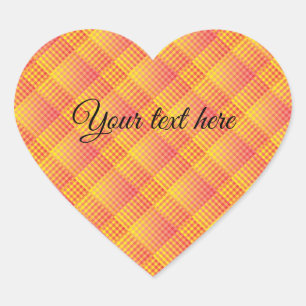 Orange White Chequered Abstract Personalised Patte Heart Sticker